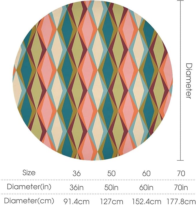 Abstract Geometric Boho Round Tablecloth, Retro Modern Mid Century Tablecloth for Home Party Dining Room Kitchen Decor 36Inch(90cm)