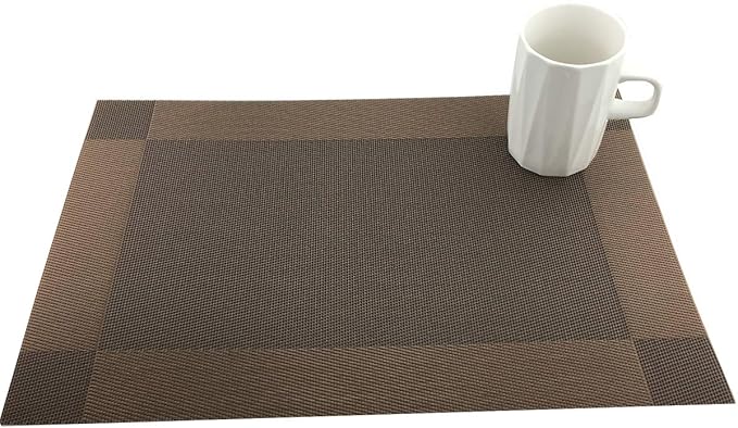 Gugrida Vinyl Brown Placemats Heat Resistant Dining Table Mats Non-Slip Washable Place Mats Set of 6 （Brown）