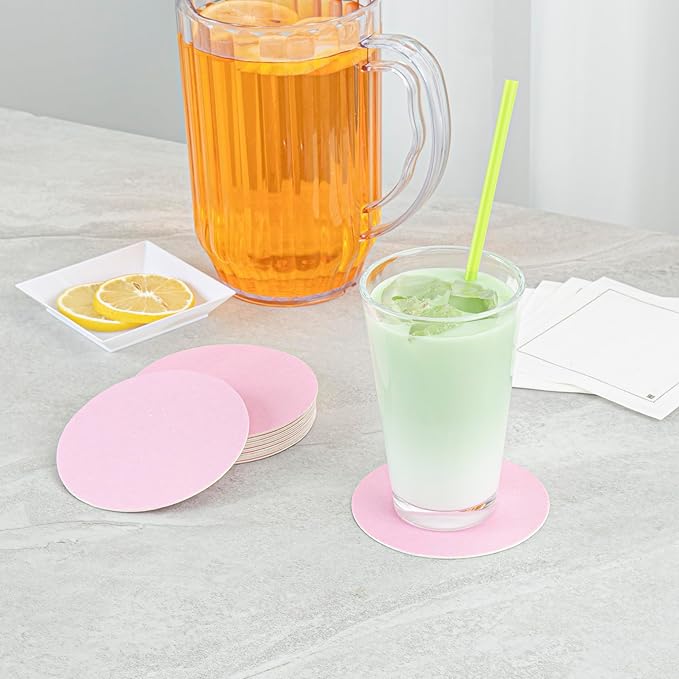 Restaurantware Paper Coasters 100 Pack of 4 Inch Disposable Beverage Coasters Absorbent for Hot and Cold Drinks Pink Coffee Cup Essentials for Table Decor, Kitchen, Home Patio or Living Room