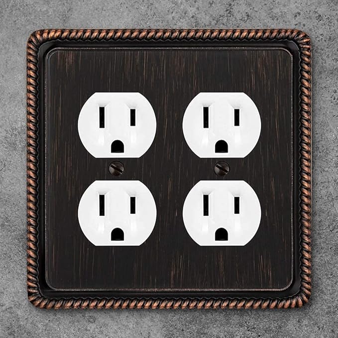 Henne Bery Rope Edge Decorative Wall Plate Switch Plate Outlet Cover (Double Duplex, Aged Bronze)