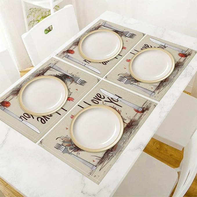 Rural Rooster Placemat Set, Vintage Farmhouse Funny Colorful Hand Drawn Watercolor Line Sketch Chicken Pattern Home Decor Linen Table Mats for Dining Room Kitchen Party (17x12in) x2P