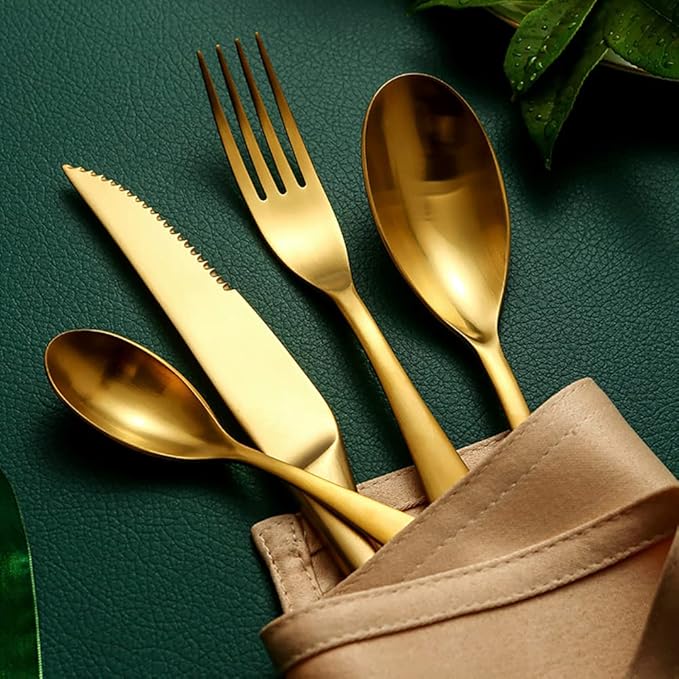 24 Piece Gold Silverware Set for 6,Modern Unique 18/10 Stainless Steel Flatware Cutlery Set, Eating Tableware Set,Vintage Luxury Style Cutlery Set for Home Restaurant Wedding Party