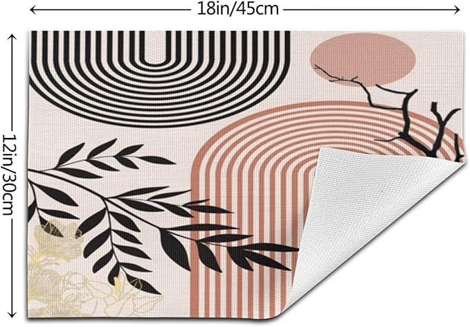Abstract Mid Century Plant Placemats Boho Retro Tropical Palm Sun Arch Minimalist Modern Aesthetic Geometric Washable Place Mats 12x18Inch for Dining Kitchen Farmhouse Decor 4 PCS