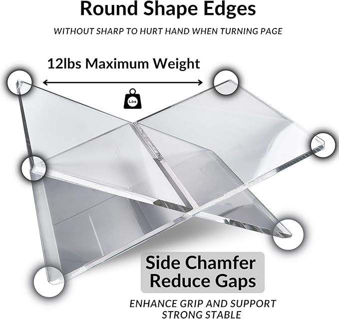 Honygebia Clear Acrylic Book Stands - Cross Frame Acrylic Book Holder, Open Bookstand for Display and Reading, Suitable for Art, Bible, Cookbook, Easel, Magazine, Textbooks 12.5" x 9.5" x 5.5"