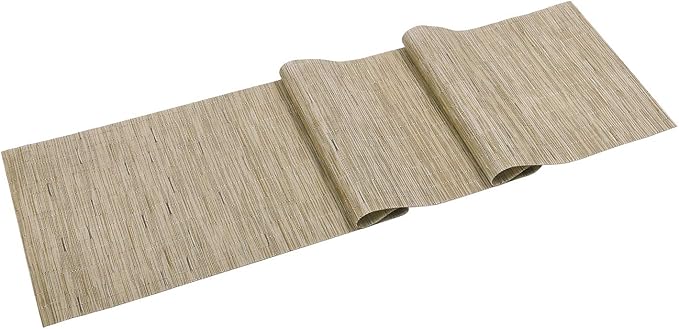 SHACOS Woven Vinyl Table Runner Indoor Outdoor 12x54 inch Kitchen Dining Table Runners Wipe Clean Washable PVC Table Runner, Bamboo Tan