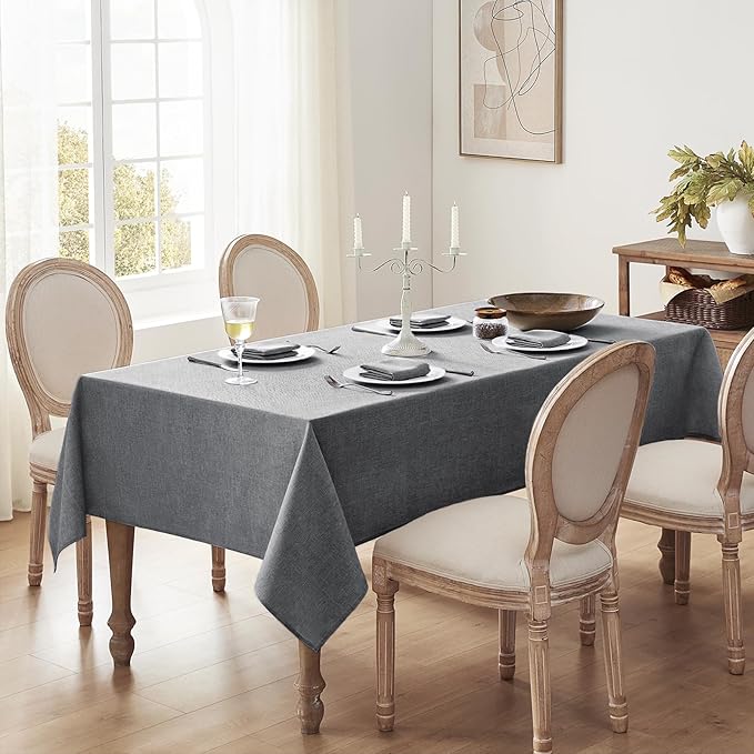 Softalker Large Rectangular Table cloth 120 x 60 inch Grey Linen Textured Tablecloth Outdoor Waterproof, Stain and Wrinkle Resistant, Extra Lang Table Cloths for 6/8 foot Rectangle Tables Decor Garden