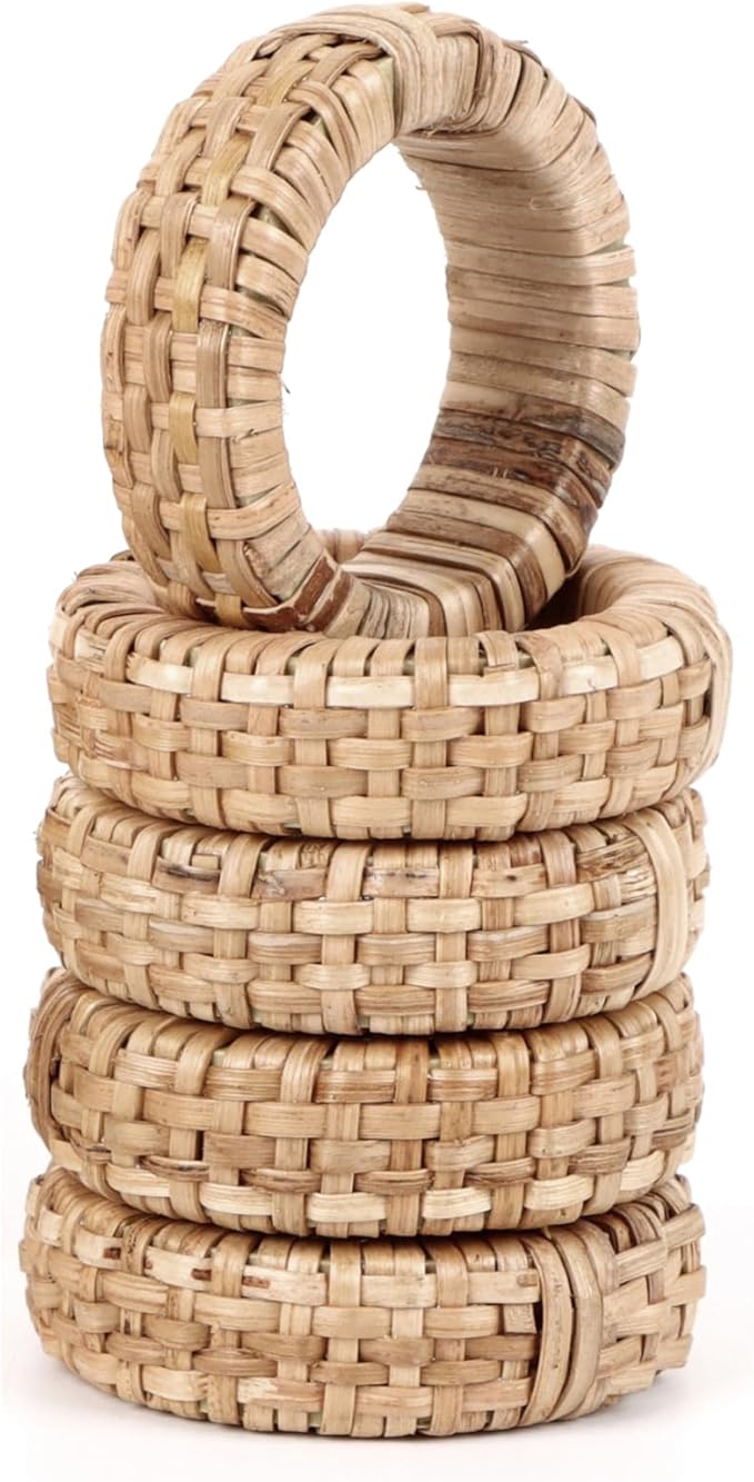 ALPHA Living HOME Decorative Napkin Rings Set of 12 - Handmade Rattan Napkin Holders - Cane Serviette Rings for Table Decor - Bulk Pack for Parties, Weddings, Dinners, Family Gatherings (Natural)
