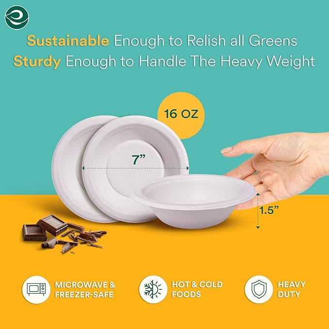 ECO SOUL 100% Compostable 16 Oz Soup Bowls [1000-Pack] Disposable dessert bowls I Heavy duty paper bowl I Eco-friendly salad bowl I Biodegradable large Bowls - Pearl White