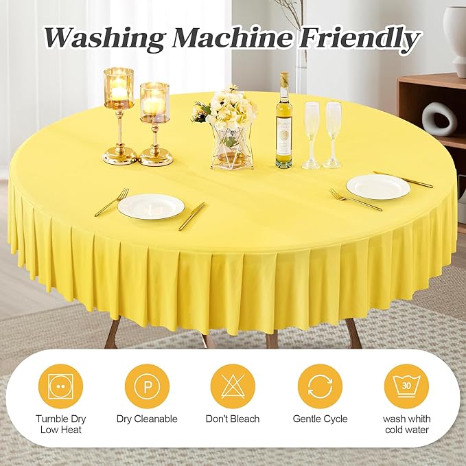 4 Pack Yellow Spandex Round Tablecloths for 60 inch Table, Stretchy Fitted 5FT Round Table Cloths with Skirt for Wedding Party Dining Banquet