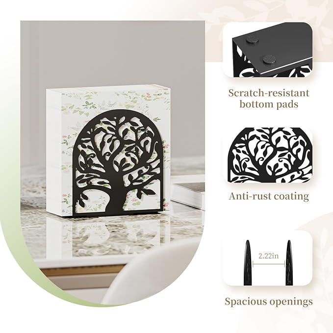 Tree of Life Napkin Holder, Upright Metal Tabletop Napkin Holder with Cushioned Base, Black Decorative Napkin Holder for Kitchen & Dining Table.
