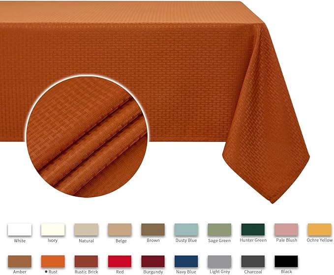 maxmill Rectangle Weaved Design Tablecloth Waterproof Spillproof Wrinkle Free Fall Table Cloth, Kitchen Dining Room Thanksgiving Decoration, Fabric Table Cover Halloween Party, 60 x 84 Inch, Rust