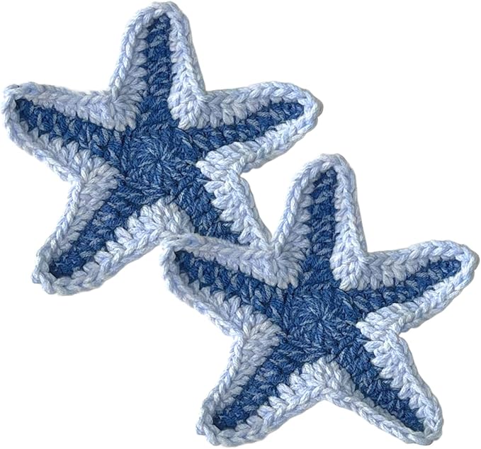 UMIRRO Handwoven Drink Coasters for Coffee Table, Ocean Themed Gifts for Beach Lovers, Coastal Kitchen Decor for Home - Blue Starfish, Set of 2