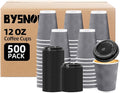 500 Pack 12 oz Coffee Cups with Lids, Disposable Insulated Hot Cups To Go Paper Coffee Cups, Corrugated Ripple Wall Cup for Hot Drink, Office, Coffee Bar (Grey 12 oz)