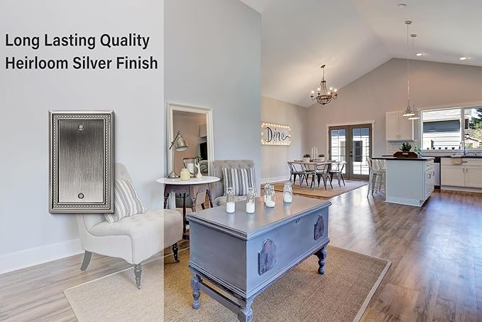 Henne Bery Sunken Pearls Heavy Duty Decorative Wall Plate Switch Plate Outlet Cover (Single Blank, 2 Pack, Heirloom Silver)