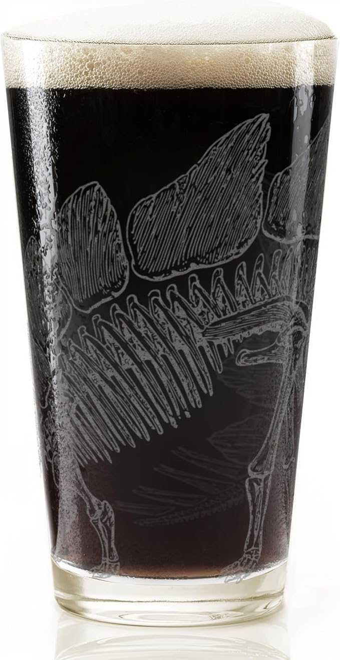 LumEngrave STEGOSAURUS SKELETON Engraved Beer Pint Glass | Dino Dinosaur Jurassic Paleontology | Great Gift Idea!