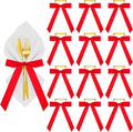 Riceshoot Velvet Bow Napkin Rings Bows with Gold Semicircle Metal Napkin Ring Velvet Bow Holder for Wine Bottles Table Settings Candlestick Wedding Valentine's Day Dinner(Red,12 Pcs)
