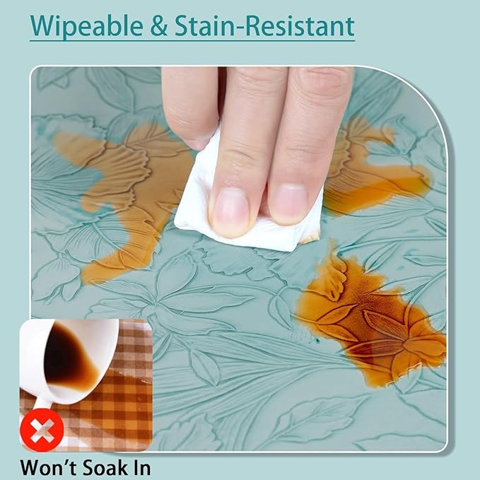 SolaraDawn Faux Leather Table Placemats Set of 6, Washable, Wipeable & Heat-Resistant Table Mats, Waterproof Dining Place Mats with Embossed Texture for Kitchen & Dining, Ice Blue, 17" × 12"