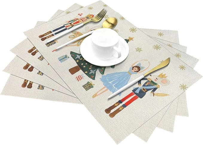 Merry Christmas Placemats 12x18 Inches Set of 4,Christmas Nutcracker Decorative Rectangle Winter Decoration Table Mats for Party, Home Kitchen,Dining Table Decoration