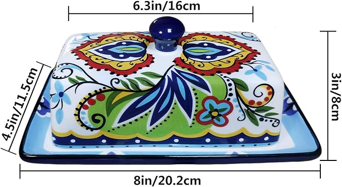 Butter Dishes with Covers, for Serving Tray Cheese, Dessert, Fruit and More Appetizer Plates (Hand Drawn)