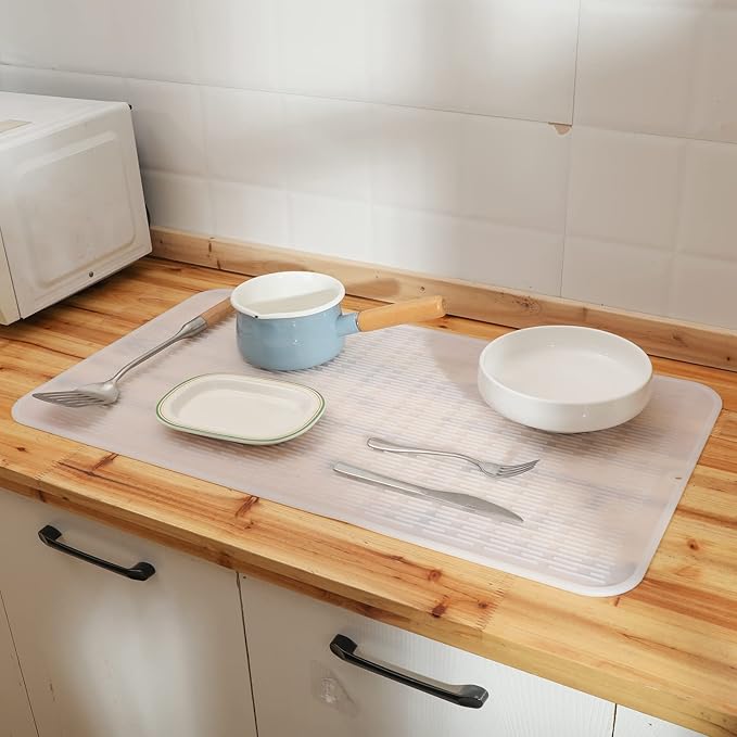 Silicone Dish Drying Mat for Multiple Usage,Easy clean,Eco-friendly,Heat-resistant Silicone Mat for Kitchen Counter or Sink,Refrigerator or Drawer Liner Translucent 4XL 32 inches x 18 inches