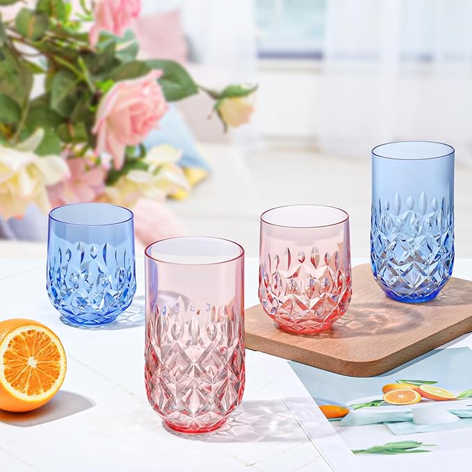 Acrylic Drinking Glasses Set of 12 Blue Mixed Drinks Glassware Unbreakable Palstic Tumbler and Rocks Glass Set 6pcs 18oz Highball and 6pcs 12 oz Cocktail Glasses for Cocktail Iced Coffee Beer Whiske
