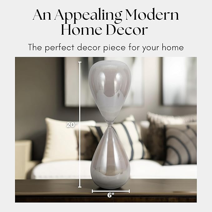 Galene Hourglass Decorative Object – Small Glass Teardrop Silhouette Modern Home Decor Accent – Shelf Styling & Coffee Table Decor for Office & Living Room – 20", Grey