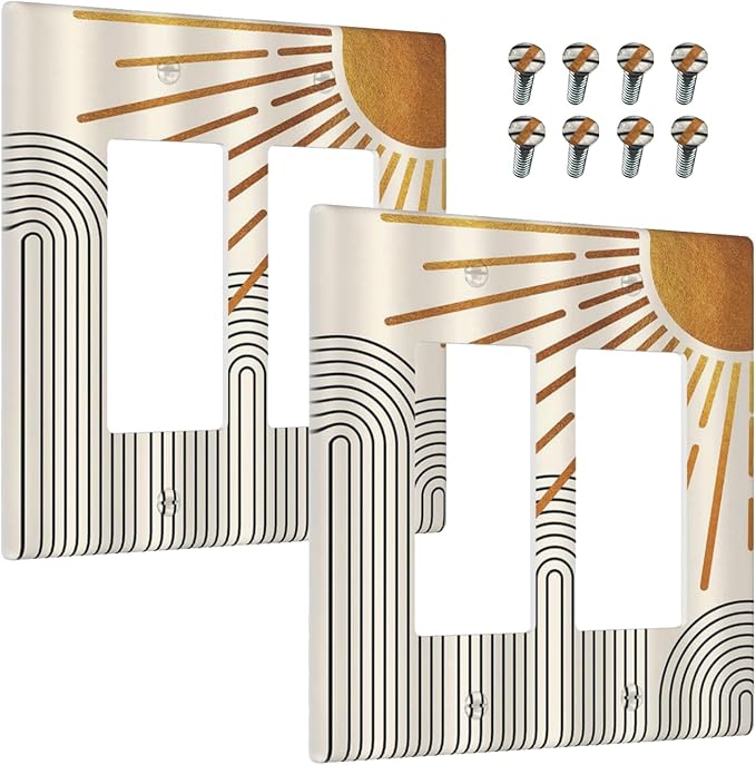 Outlet Covers Mid Century Boho Sun Beige Minimalist Abstract 2 Gang Light Switch Cover Double Rocker Wall Plate Decorative GFCI Receptacle Electrical Switchplate for Bathroom Bedroom（2 Pack）