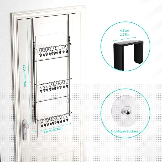 HapiRm Over Door Hat Rack - 3 Tier Wall Mounted Hat Organizer with 30 Movable Clips, Baseball Cap Organizer Storage Holds up to 30 Caps for Door, Bedroom, Closet