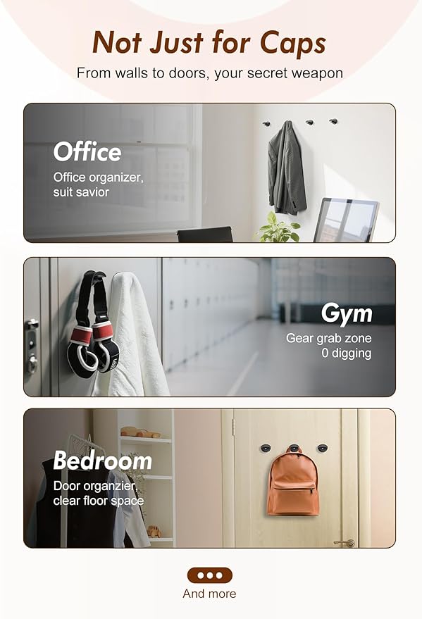 HOUSE DAY Adhesive Hat Hooks for Wall 16 Pack, Strong Hat Rack for Baseball Cap Display Organizer, Hats Holder for Wall, Door, Closet, No Drilling, Black