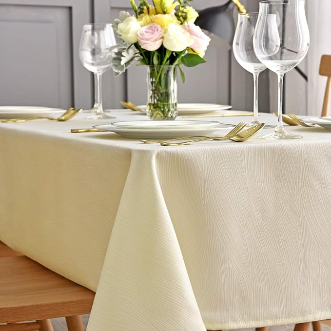 maxmill Jacquard Table Cloth Swirl Pattern Spillproof Wrinkle Resistant Heavy Weight Soft Tablecloth for Kitchen Dinning Tabletop Decoration Outdoor Picnic Rectangle 52 x 70 Inch Ivory