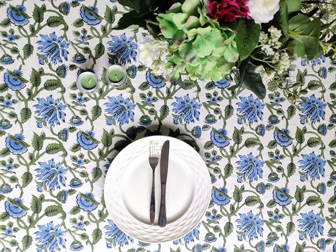 ATOSII Taj 100% Cotton Fall Tablecloth, Handblock Print Rectangle Table Cover for Kitchen Dining Linen I Parties, Thanksgiving, Christmas, Wedding, Table Cloth I 72 X 120 Inches I 10 Seater