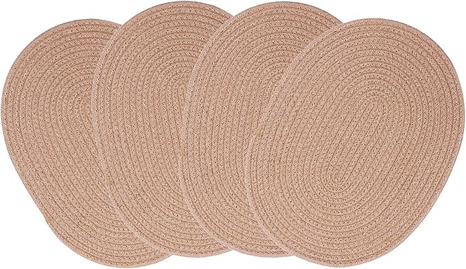 Braided Placemats Set of 4 Cotton Fabric Oval Table Mats Non Slip Washable 16 * 12 inch Oval Place Mats, 4 Pack Jute Woven Placemats