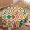 Abstract Geometric Round Tablecloth, Mid Century Retro Abstract Vintage Tablecloth for Home Party Dining Room Kitchen Decor 70Inch(178cm)