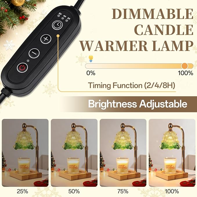 Candle Warmer Lamp with Timer Dimmer Adjustable Height, Candle Warmer with 2 Bulbs for Jar Candles, Home Decor, for Women Birthday