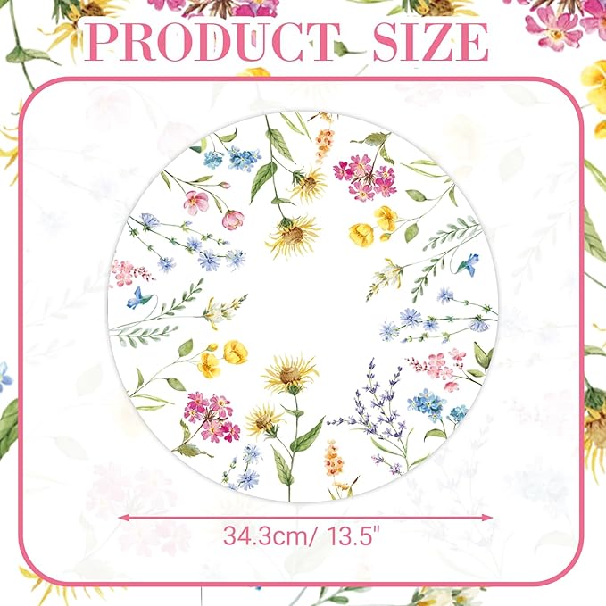 50 PCS Disposable Floral Paper Placemats - Watercolor Wildflower Round Placemat Spring Summer Table Mats for Home Kitchen Dinner Table Dining Party Decoration