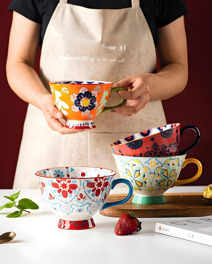 17oz Soup Bowls with Handles, Microwave Safe Large Ceramic Soup Bowl for Chili, Stew, Ice Cream, Berries & Fruits, Perfect for Women, Christmas, Hostess Gifts & Fall Decor