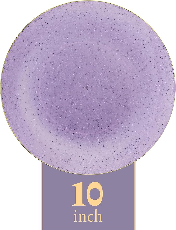 PLASTICPRO 30 Pack Disposable Plastic Plates Heavyweight Granite Look Elegant 10 inch Dinner Plates Purple with Gold Rim