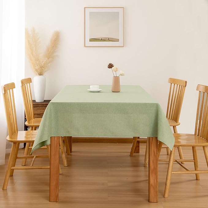 Hiasan Faux Linen Rectangle Tablecloth - Wrinkle and Stain Resistant Washable Table Cloth for Kitchen Dining Room Holiday Table Cover for Dinner, Green, 54 x 120 Inch