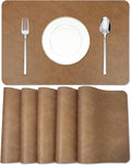 Cowhide Pattern Faux Leather Placemats Set of 6,Heat Resistant Non-Slip Waterproof Wipeable Washable Kitchen Dining PU Table Place Mats,Double-Sides Available,Light Coffee