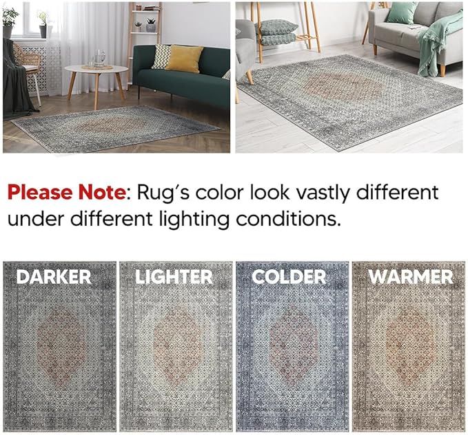 Keen Home Design 2x10 Rug - Machine Washable Runner Rug with Non-Slip Backing, Ideal for Hallway, Entryway, Kitchen, Laundry Room - Vintage, Easy Clean, Durable, Low Pile - (2'6" x 10')