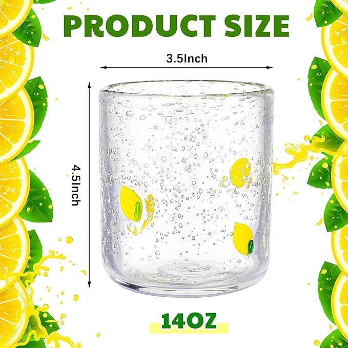 Icon Juice Glasses, 14oz Stemless Wine Drinking Juice Glass Cup for Valentine Party Supplies Gift(1 Pcs,Lemon)