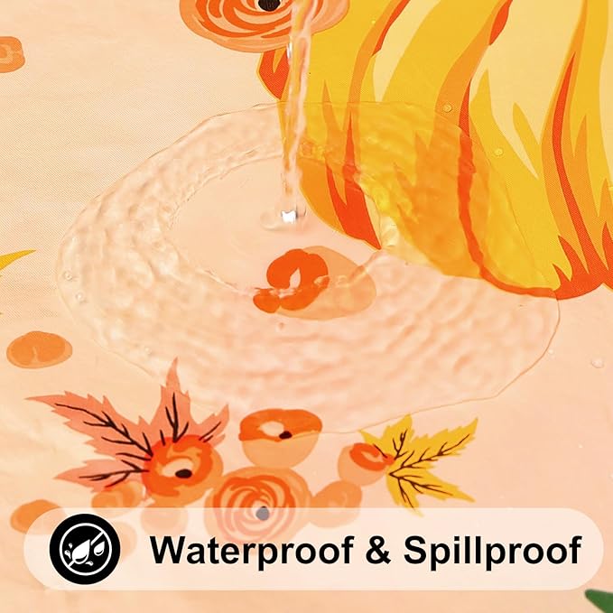 Smiry Plastic Thanksgiving Tablecloth, Pumpkin Wipeable Flannel Backed Vinyl Tablecloths for 4 Foot Tables, Waterproof Elastic Fitted Table Covers for Autumn Harvest, Parties (Orange, 30x48 Inches)