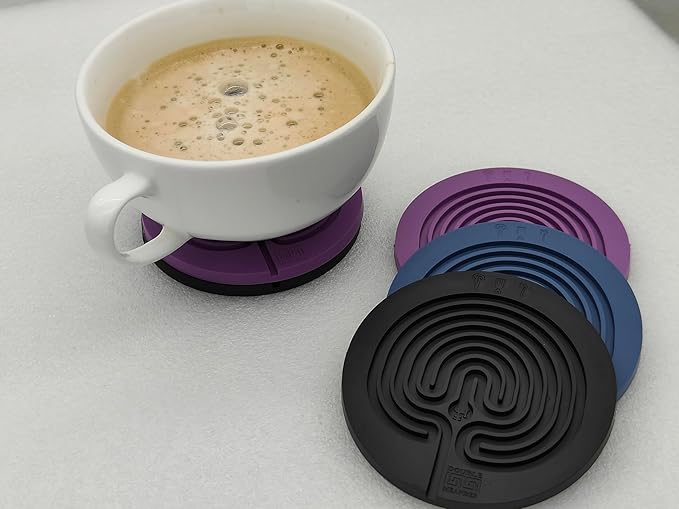 Classic Labyrinth Multi-Color Silicone Coasters - Set of 8 Non-Slip, Heat-Resistant Drink Coasters for Coffee, Tea, and Glasses - Durable, Easy to Clean, Decorative Tabletop Protection