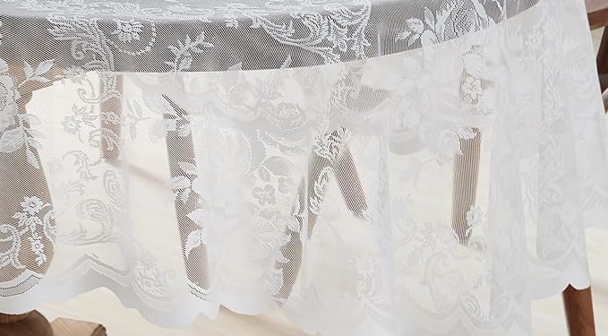 Warm Home Designs 120 Inch Round Tablecloth with English Rose Design. Use as Circle Tablecloth, Rustic or Elegant Lace Table Cloth. Ivory Table Cloth for 10-12 Guests. LTC Ivory 120