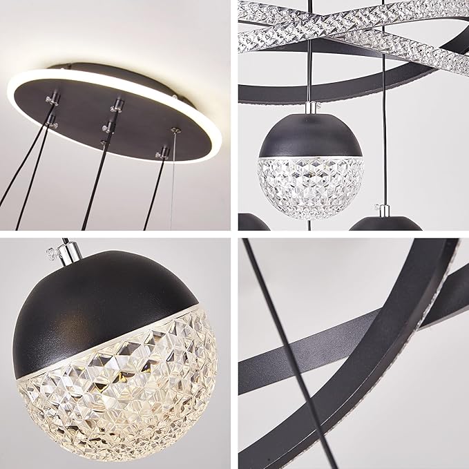 Modern LED Chandeliers, Dimmable 3-Color Kitchen Island Pendant Light for Dining Room, Bedroom, Living Room, Contemporary Hanging Ceiling Light, Linear Island Lamp ﻿