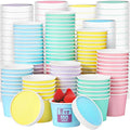 Fulmoon 100 Pack Paper Soup Containers with Lids Disposable Paper Food Containers with Vented Lid Kraft Ice Cream Cake Dessert Cups Soup Bowl for Party Hot Food Fruit Microwave(8 oz,Multi Colors)