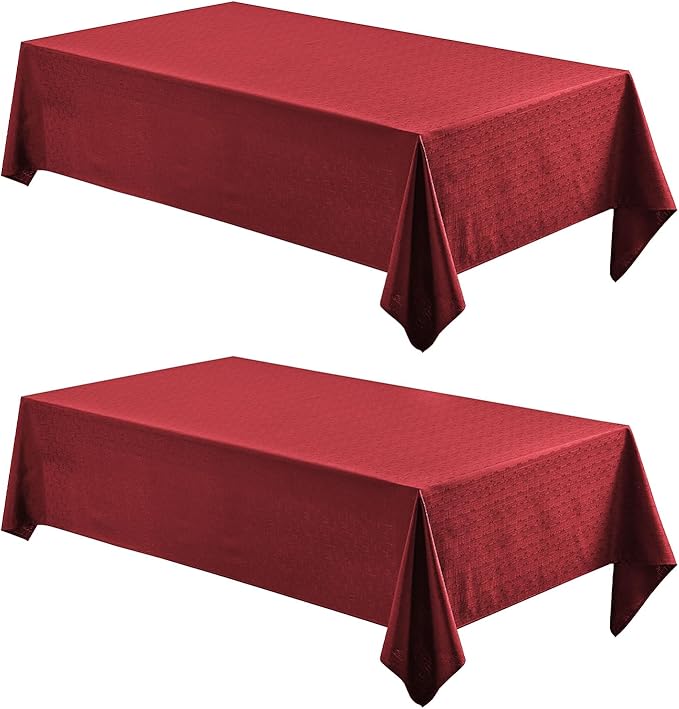 2 Pack Rectangle Tablecloth, 60x104 inch, Water Resistant Wrinkle Free Linen Textured Table Cloth Washable, Decorative Fabric Table Cover for Dining, Party and Camping, Red