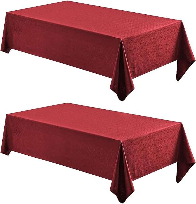 2 Pack Rectangle Tablecloth, 60x120 inch, Water Resistant Wrinkle Free Linen Textured Table Cloth Washable, Decorative Fabric Table Cover for Dining, Party and Camping, Red