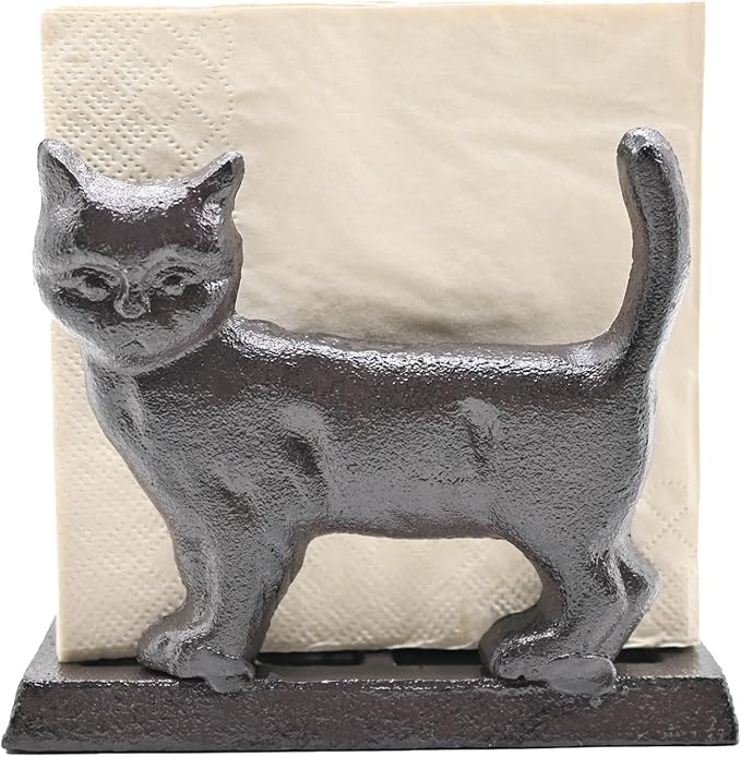 Exquisite Vintage Cast Iron Napkin Holder With Playful Standing Animal Motif - Cat Napkin Holders are suitable for kitchens, restaurants, and parties
