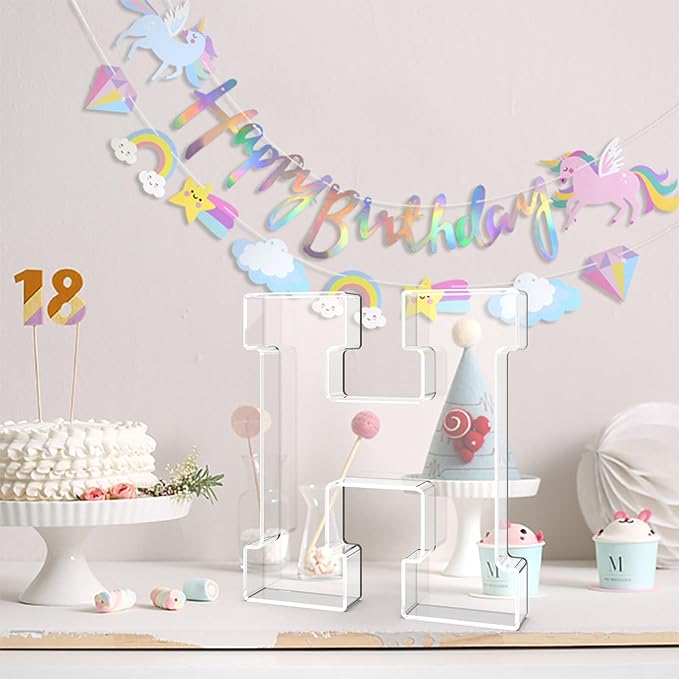 13.8" Acrylic Letter Charcuterie Tray, Charcuterie Letters Fillable Box for Food, Reusable Serving Cake Candy Dish Display Tray for Birthday Anniversary Party Decoration (Letter H)